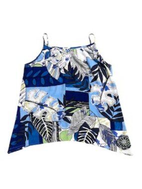 Vtg Kiyo Petites Hawaiian Blue Leaf Spaghetti Strap Women's Top *Made In Hawaii*